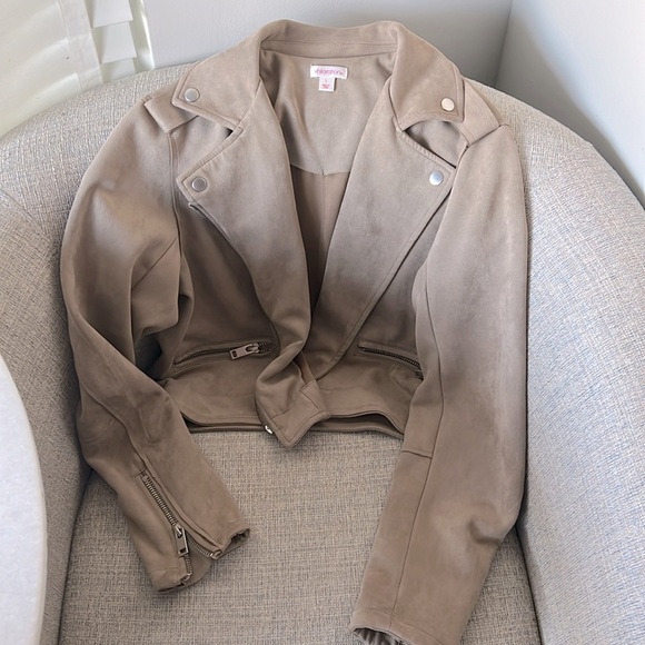 Suede moto bomber jacket beige - Picture 1 of 9